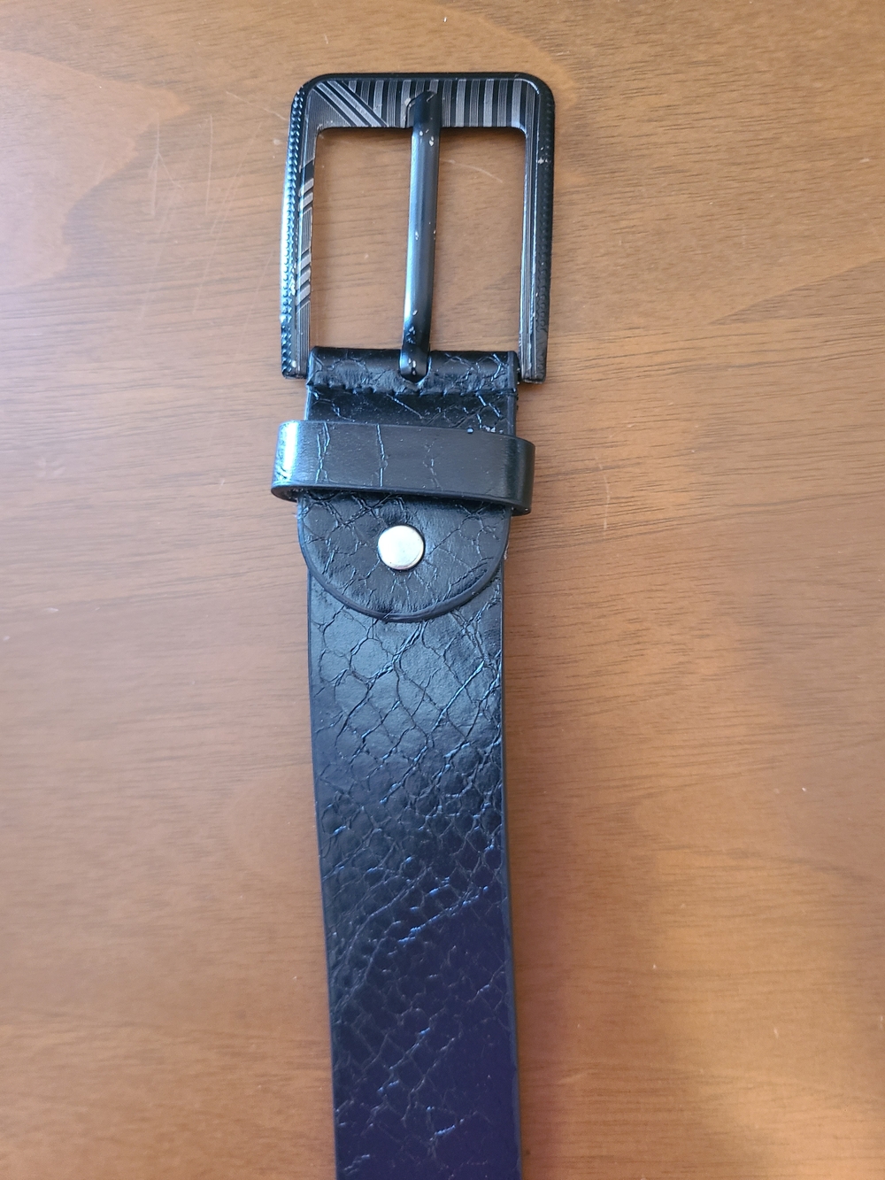 Black Textured Leather Belt with Square Buckle